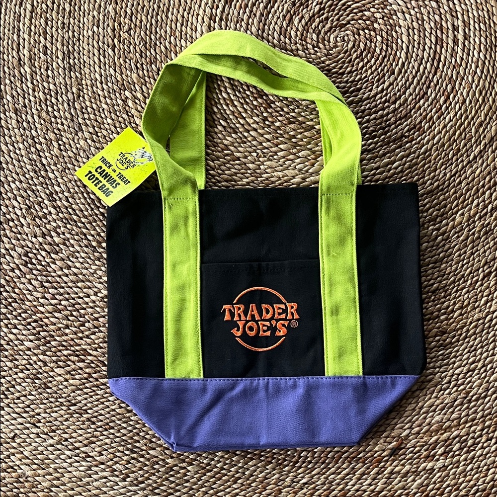Trader Joe's Halloween Mini Black and Purple Tote Bag